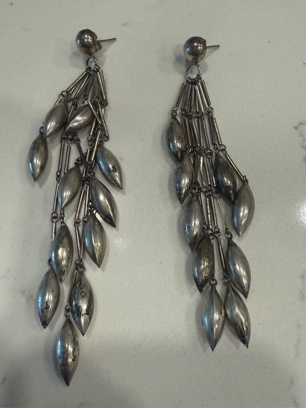 Silver Multi-Drop Dangle Earrings
